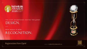 Retail Jeweller India Awards 2026 banner with gold trophy and call for entries, registrations now open